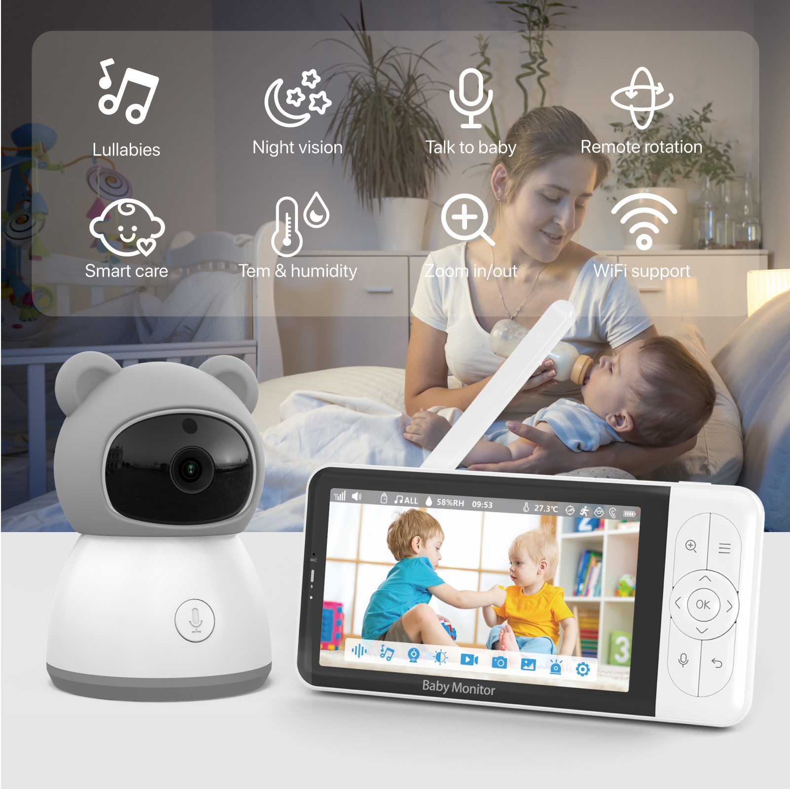 Wireless Baby Monitor - 5Inch Screen Tuya APP Wireless WIFI